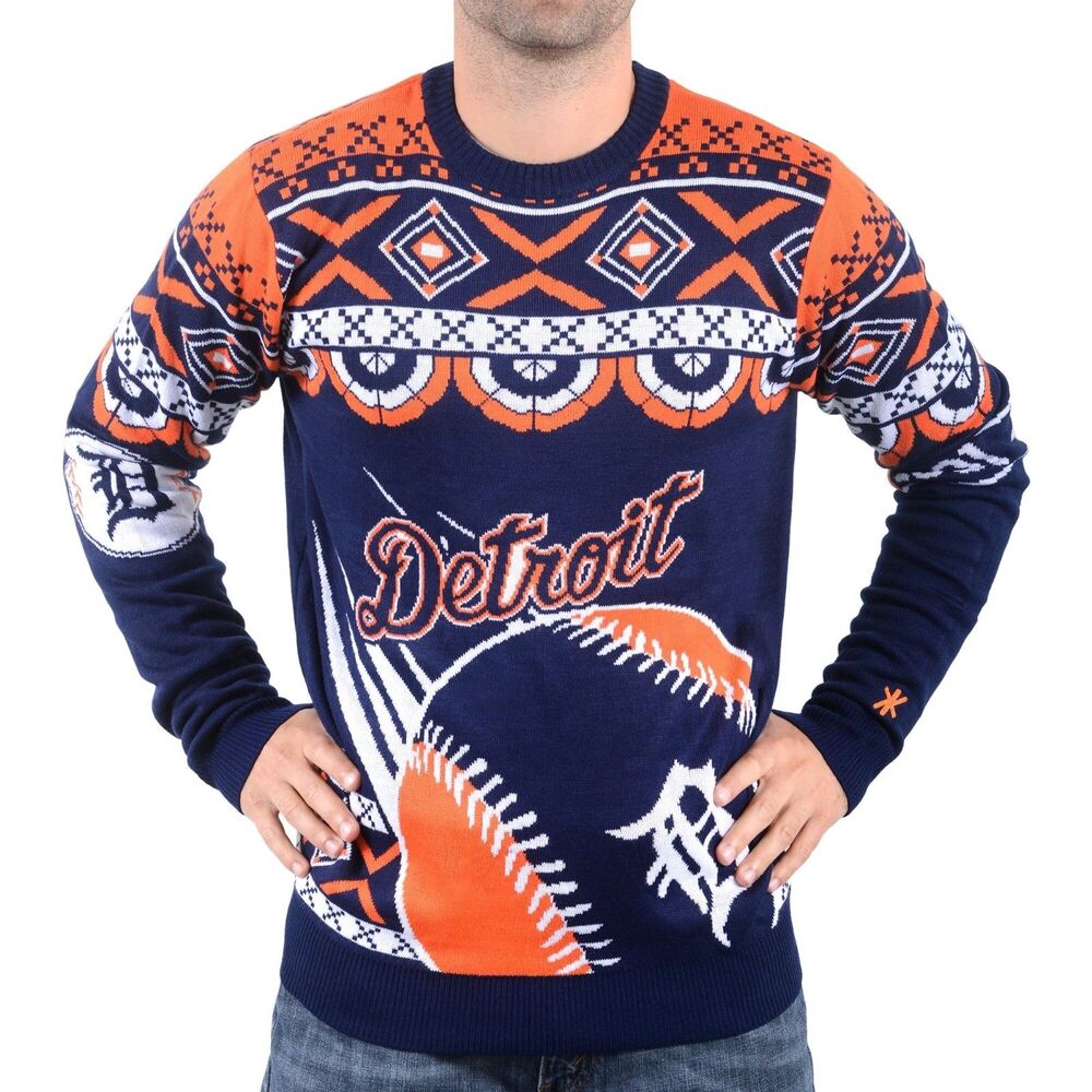 Men's Detroit Tigers Klew Navy Blue Thematic Ugly Sweater